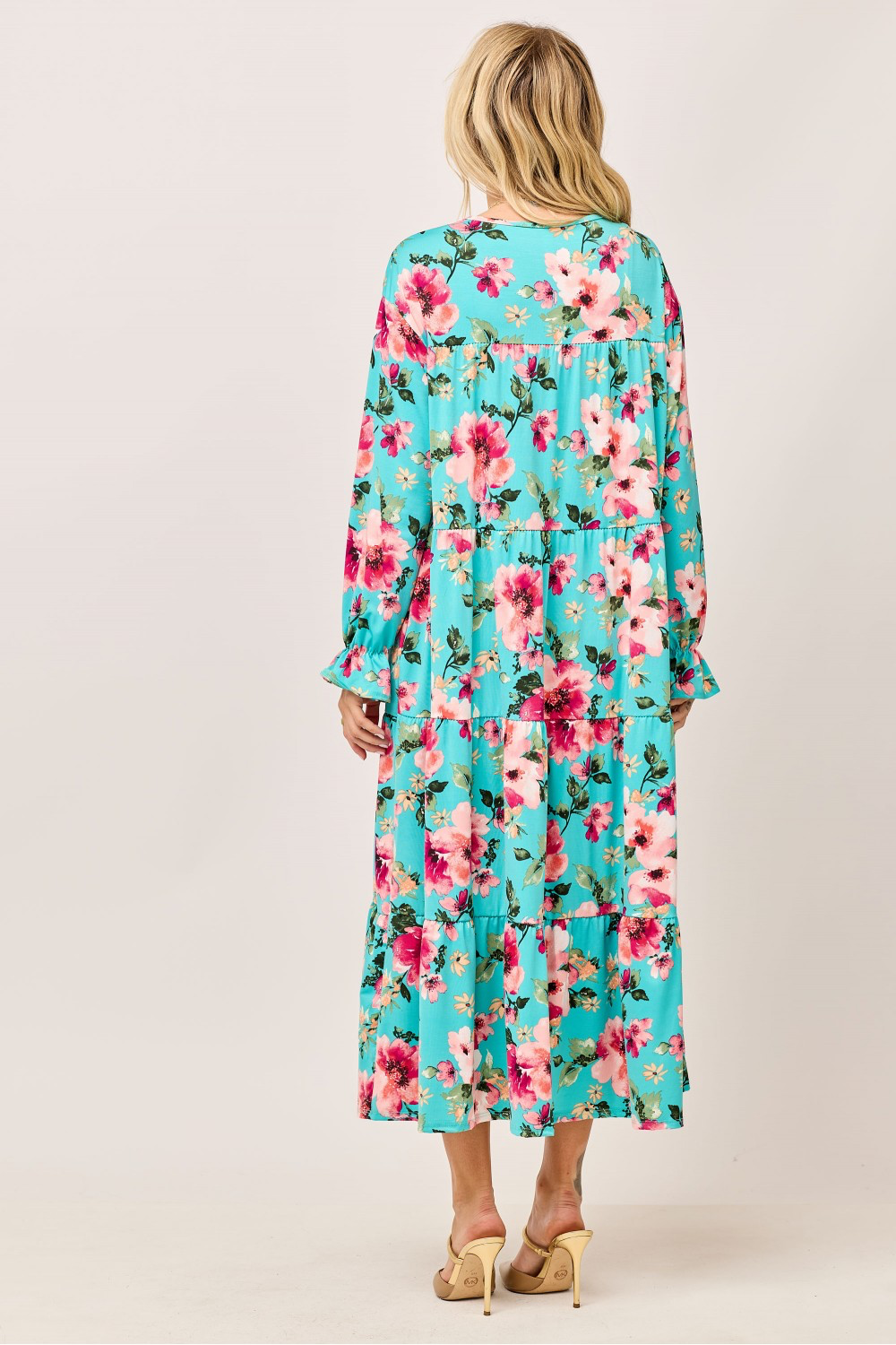 Floral Print Dress With Long Ruffle Sleeves