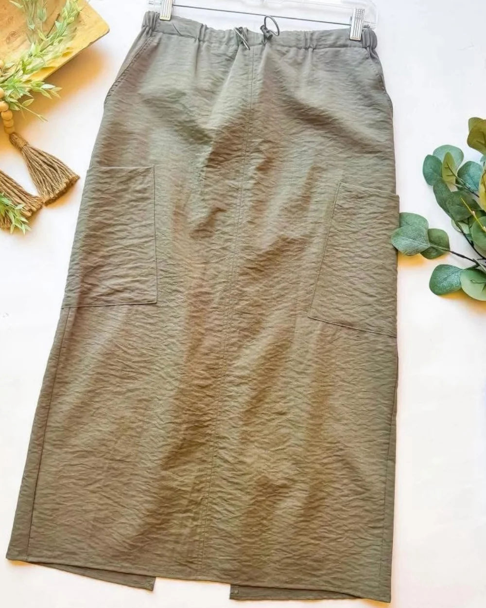 Olive Green Split Back Cargo Skirt