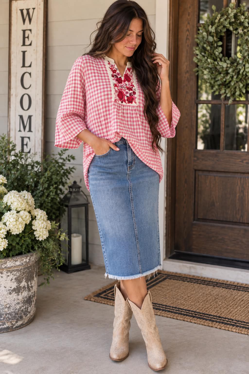 Rosy Garden Gingham Top