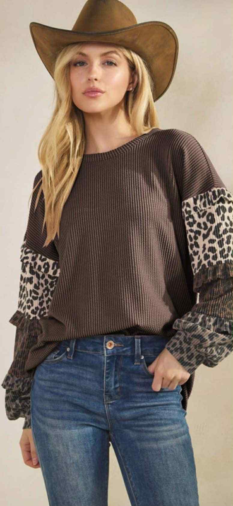Ribbed Animal Print Top