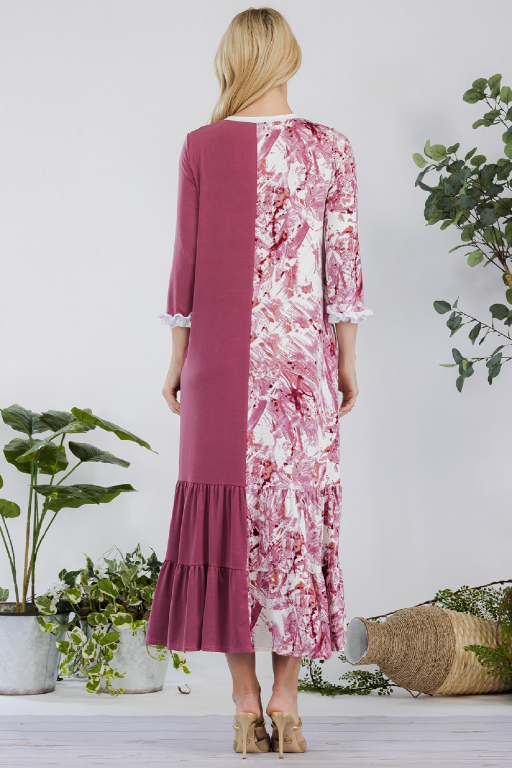 Mauve Tie Dye Contrast MIDI-Dress