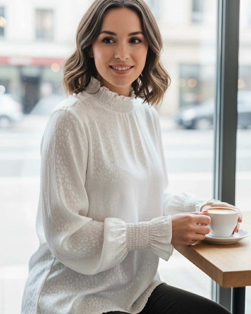 Champagne Satin Leopard Smocked Top