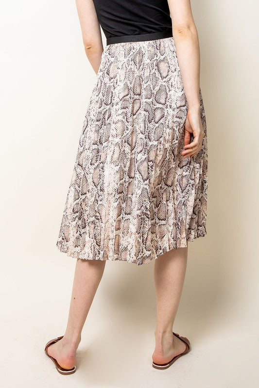 Pleated Snake Skin Print Skirt