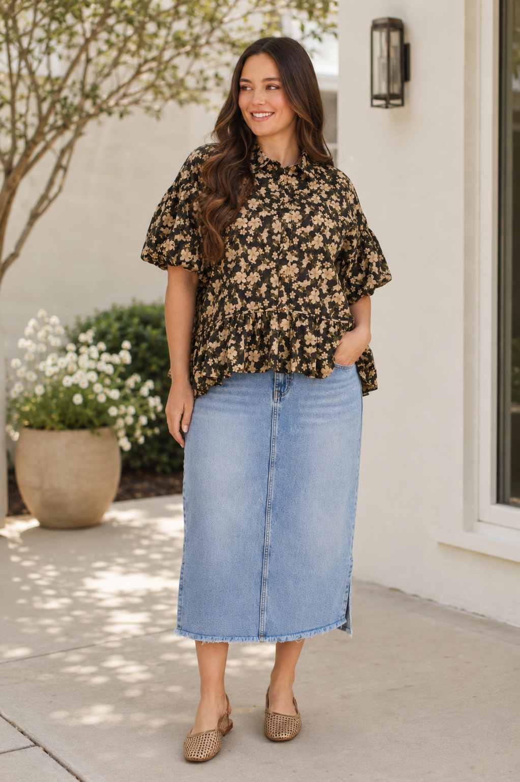 Mocha Meadow Peplum Blouse.
