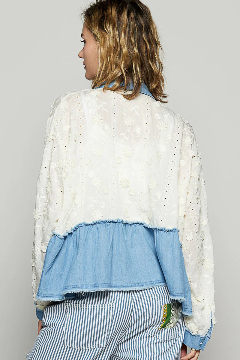 Light Denim& Lace Shirt Jacket