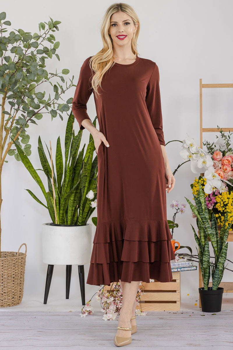 Mocha Grace Ruffle Dress