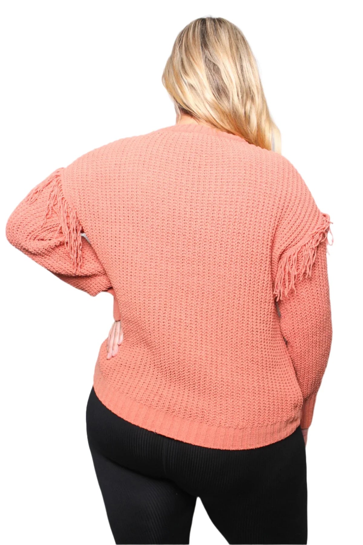 Long Sleeve Round Neck Fringe Knit
Sweater Top