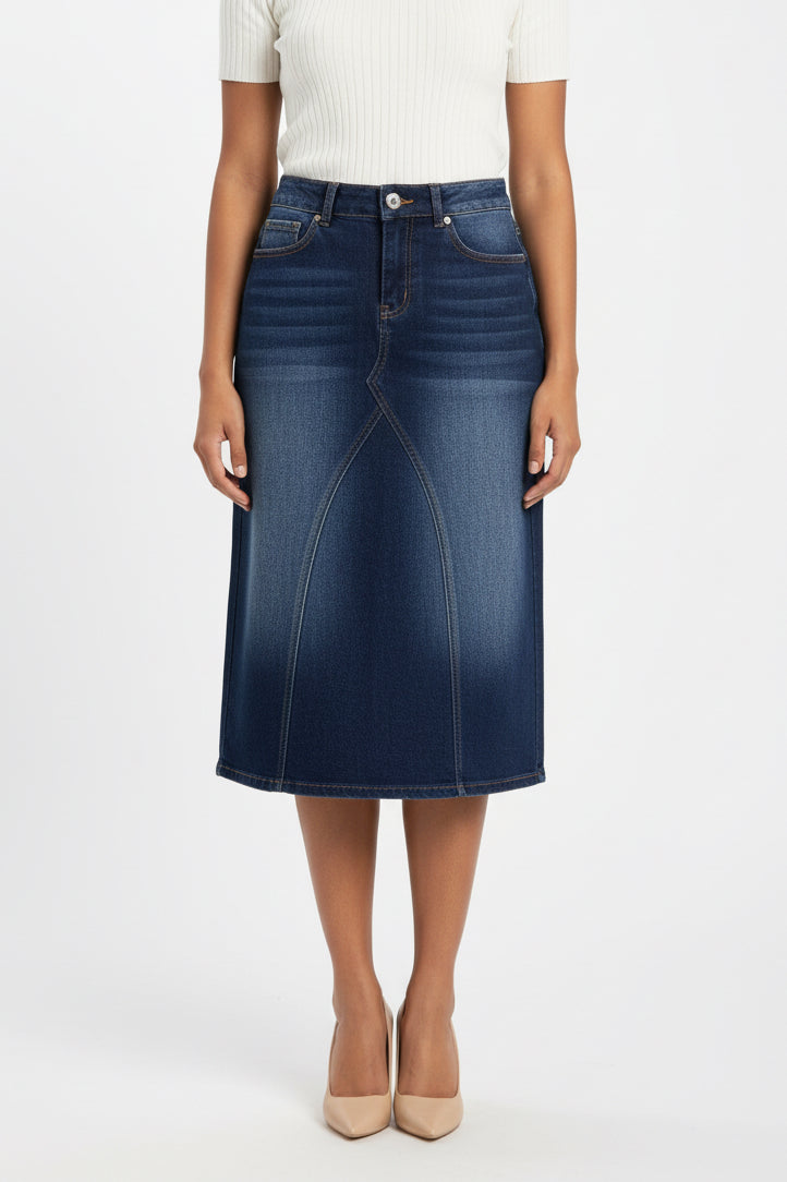 Dark wash Midi Skirt