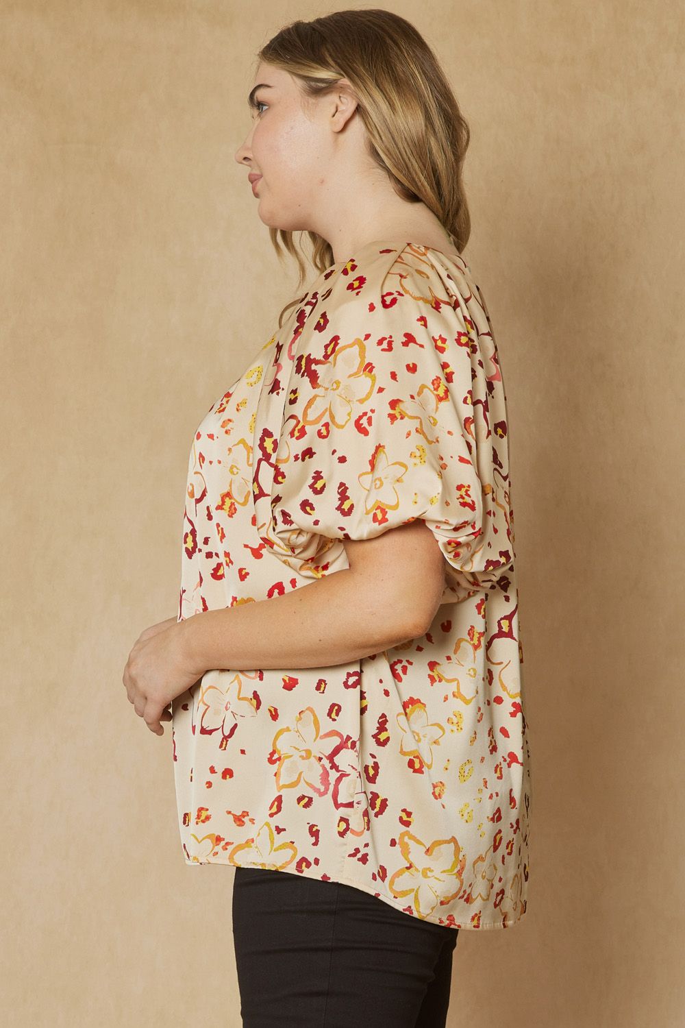 Floral Print Bubble Sleeve Top