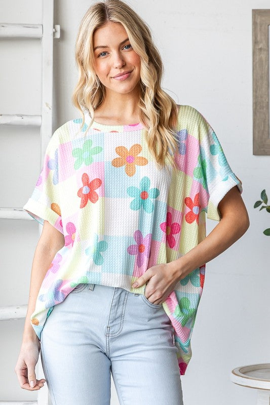 Flower Waffle Knit Block Top