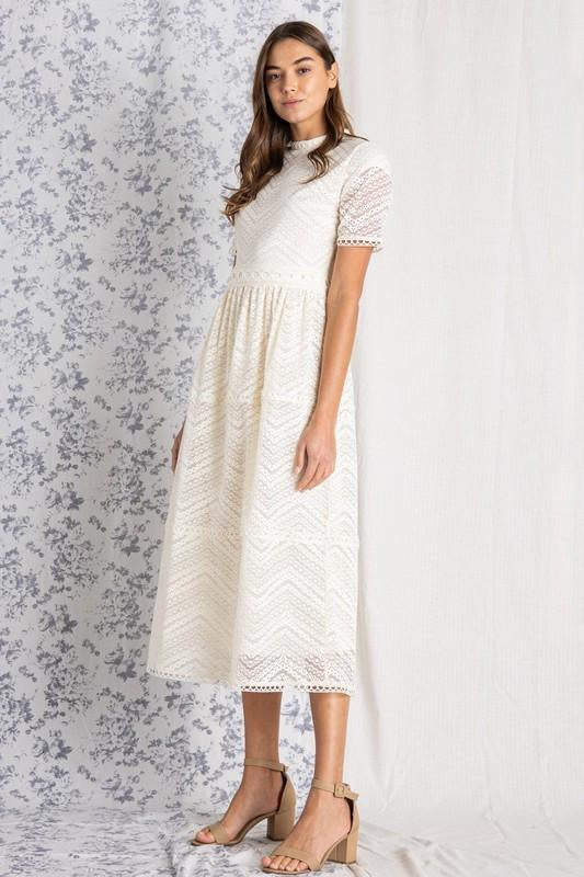 Chevron Tiered Lace Midi Dress