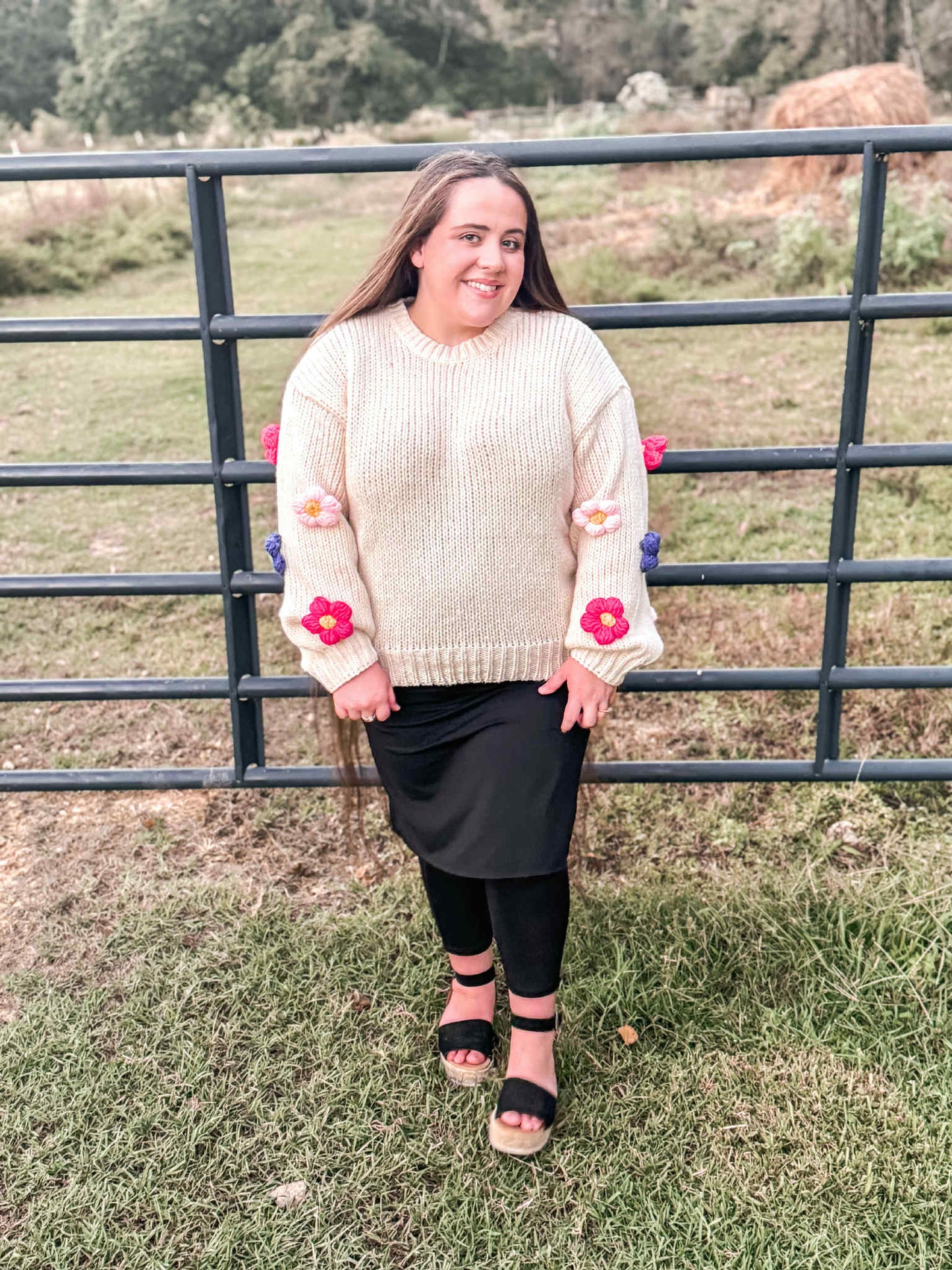 3D Floral Knit Pullover Sweater