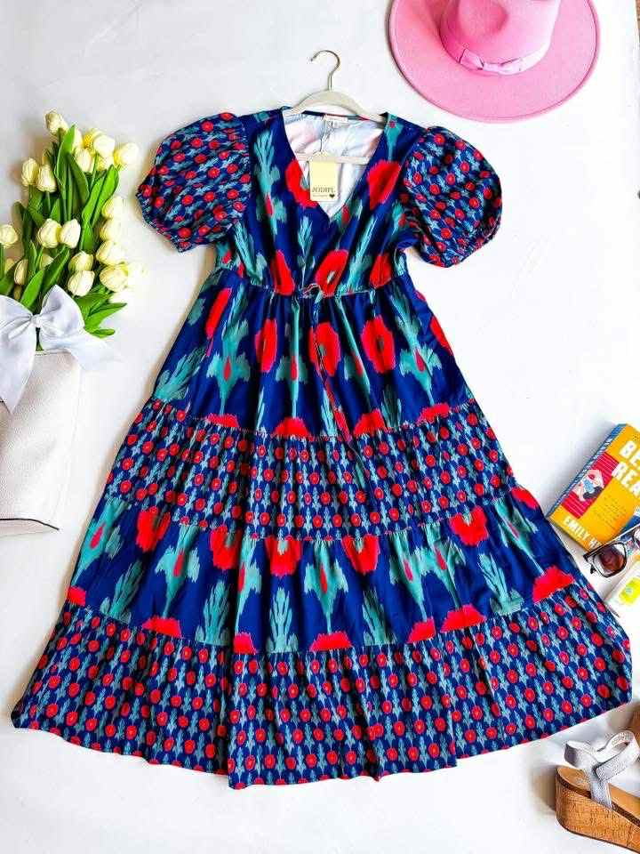 Navy Floral Print Midi Dress * last one