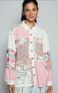 Gauze Floral Crochet Shirt Jacket