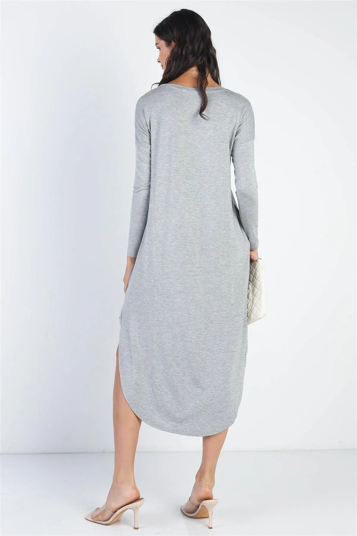 Grey Long sleeve midi Dress