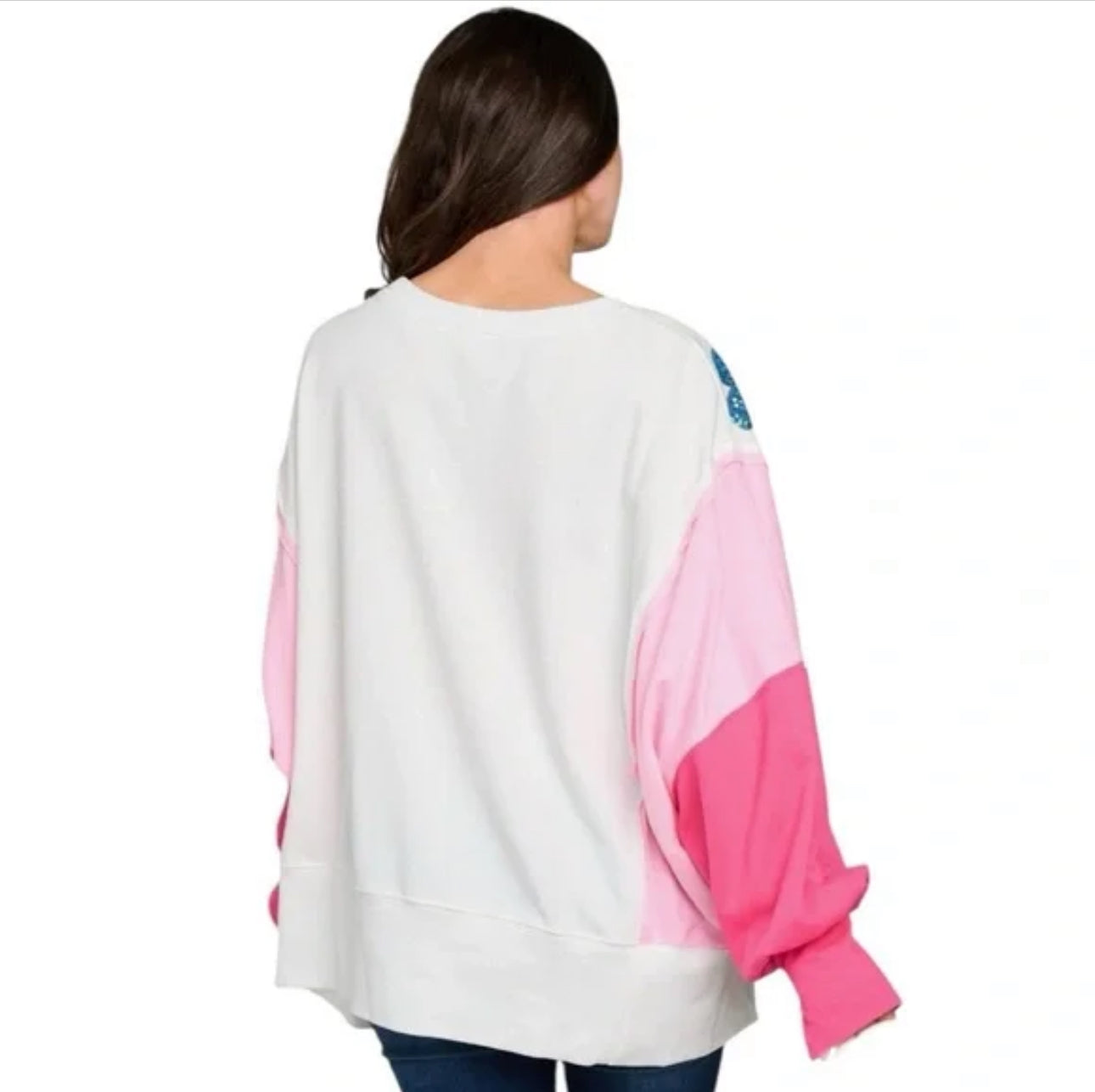 Side Slit Colorblock Floral Pullover Sweater top