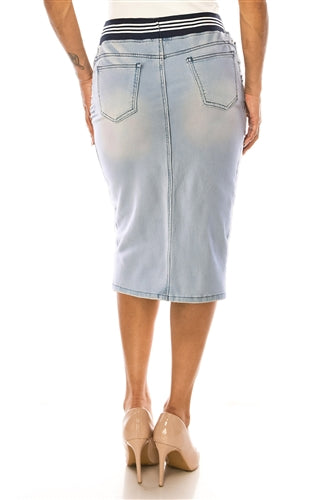 Elastic waistband with drawstring Light Denim