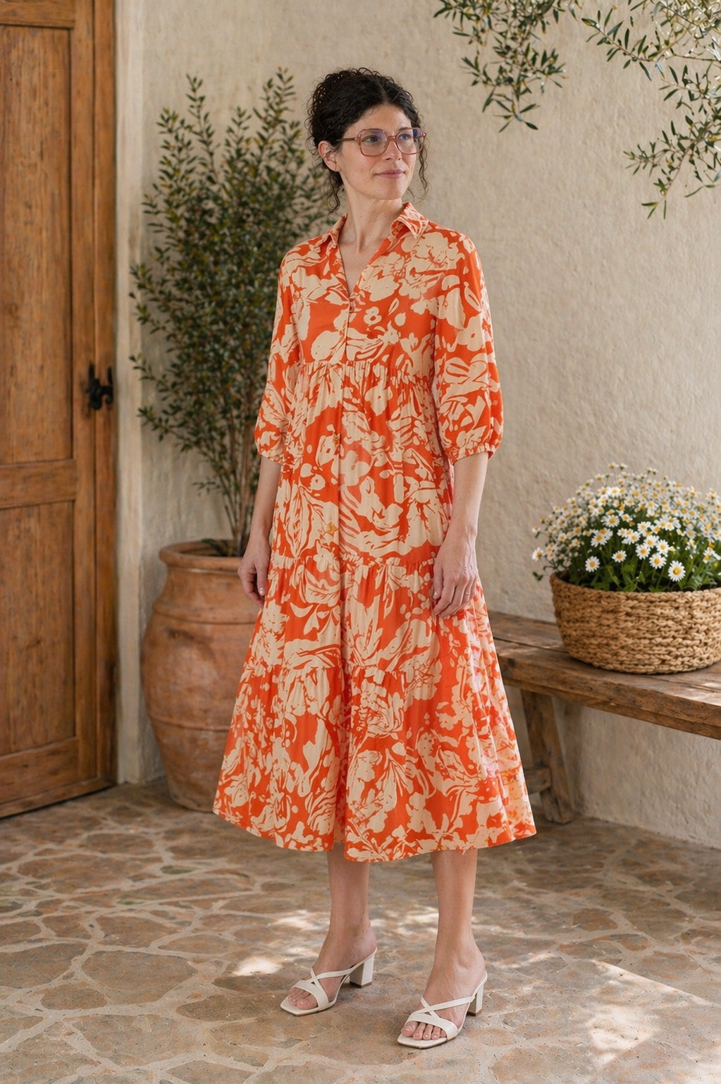 Tomato Floral Print Midi Dress