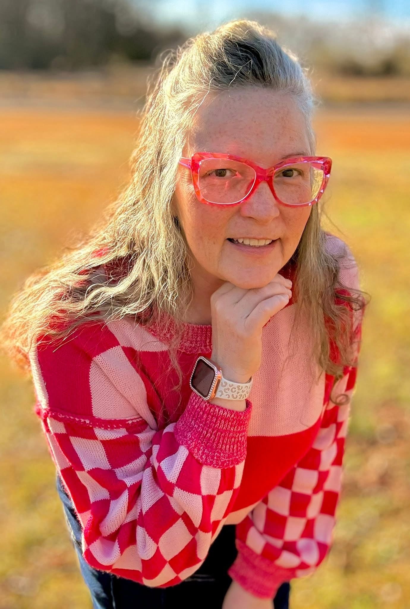 Two Toned Pink Checkered Sweater
