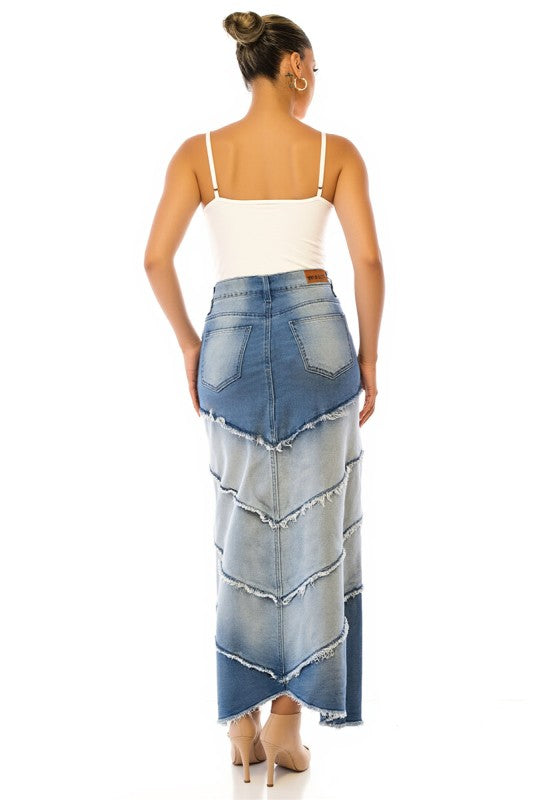 The Everlasting Chevron Denim Maxi Skirt
