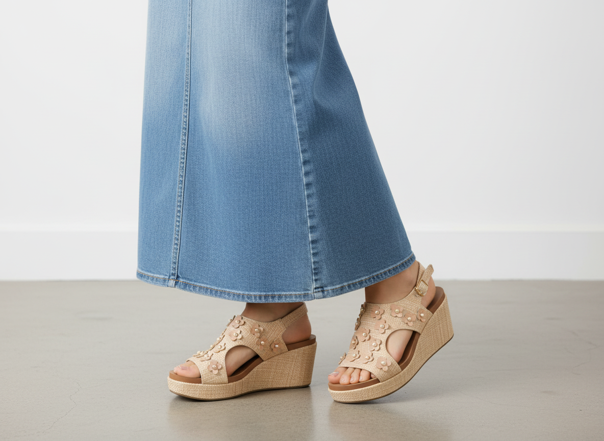 Carley• Raffia Flower Wedge