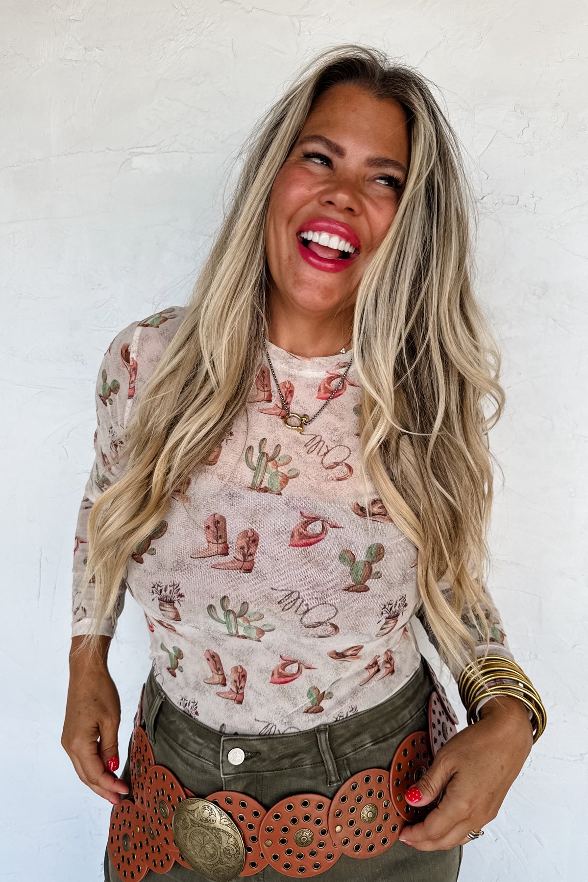 Cactus & Boots Mesh Top