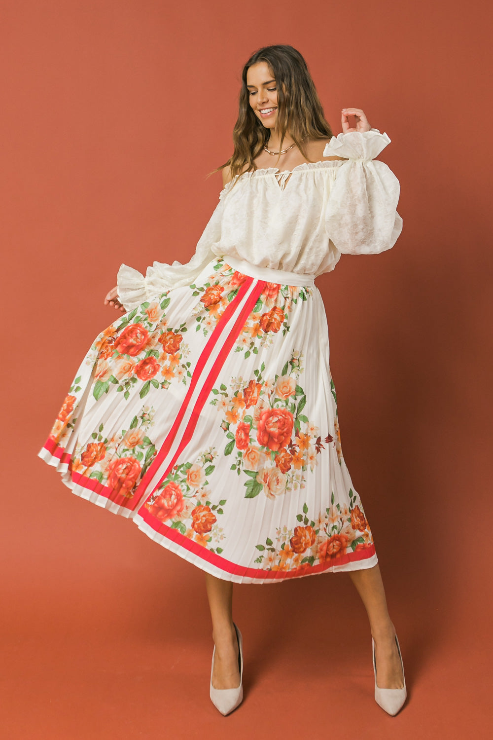 Golda Kay • Pleated Floral Skirt