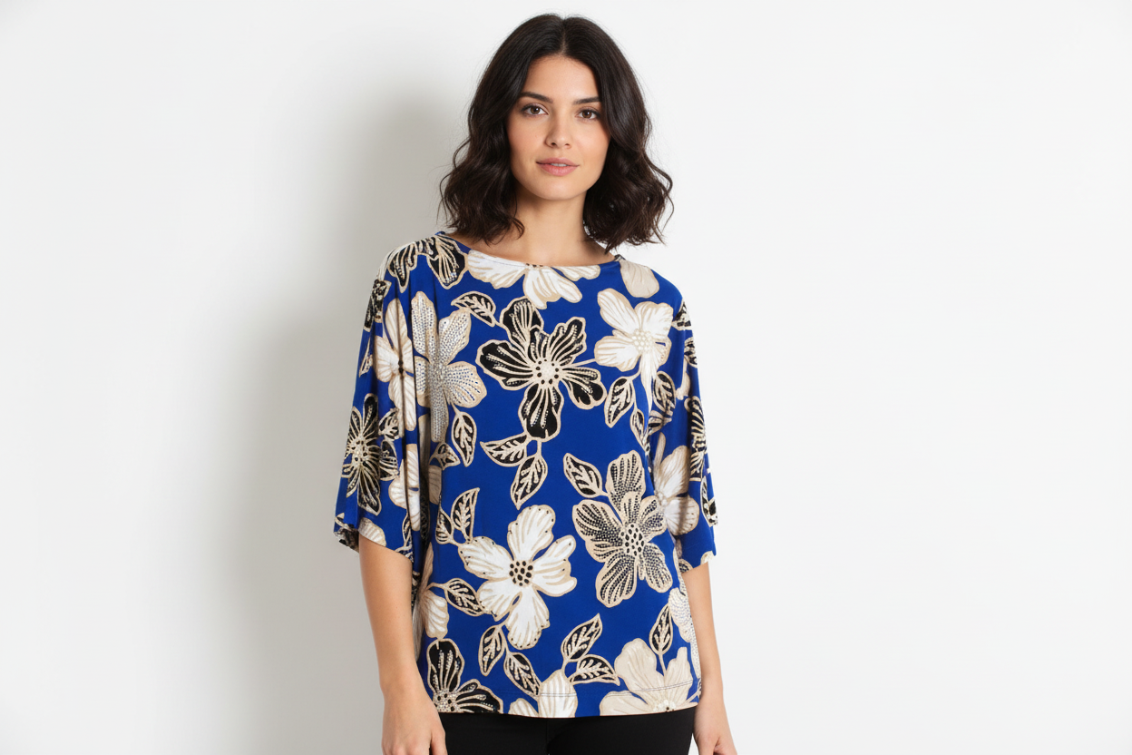 3/4 Sleeve Round Neck Floral Top