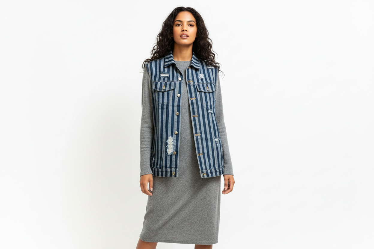 Michelle• Striped Denim Vest