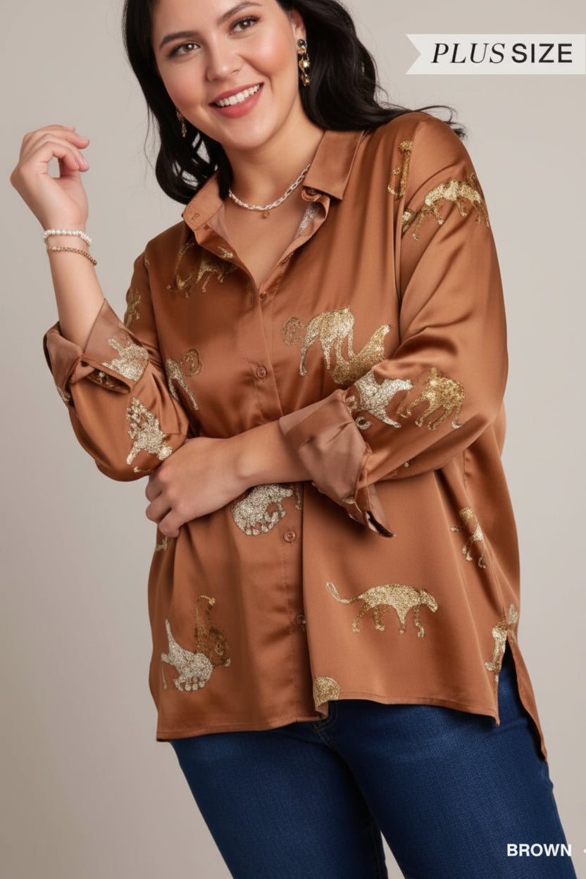 Satin Animal Print Top