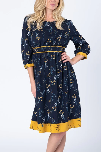 Edwina• Yellow Trim Floral Dress