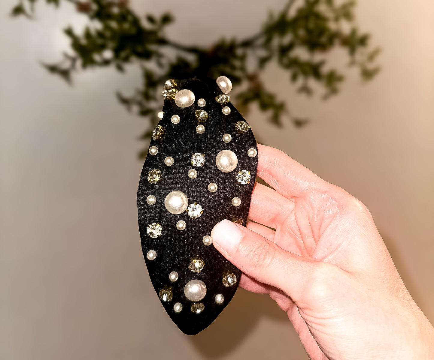 Black Rhinestone and Pearl Headband