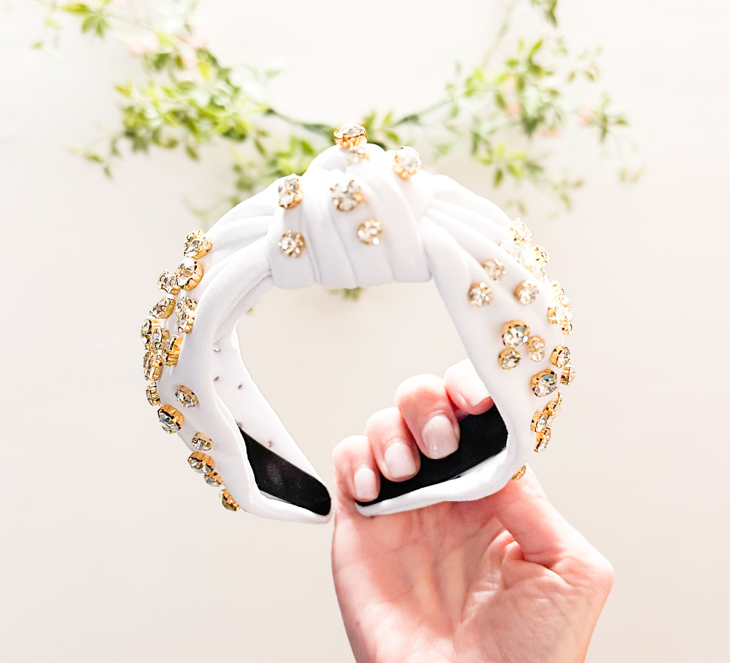 Rhinestone Knotted White Headband