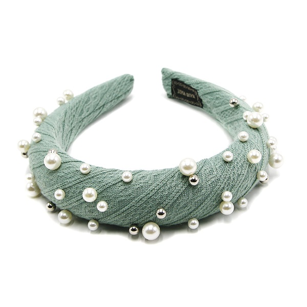 Knit Pearl Accent Mint Headband