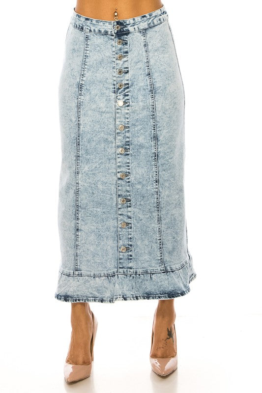 The Grace Button Front Denim Maxi Skirt