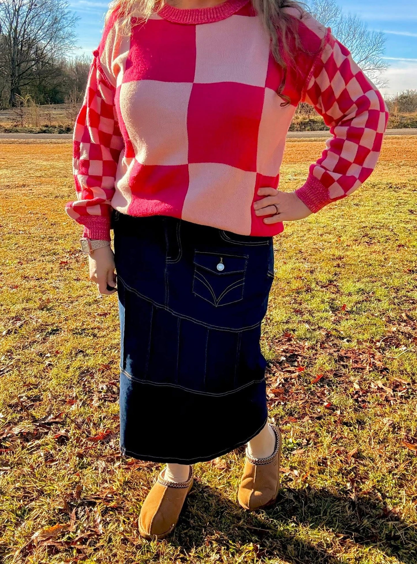 Two Toned Pink Checkered Sweater