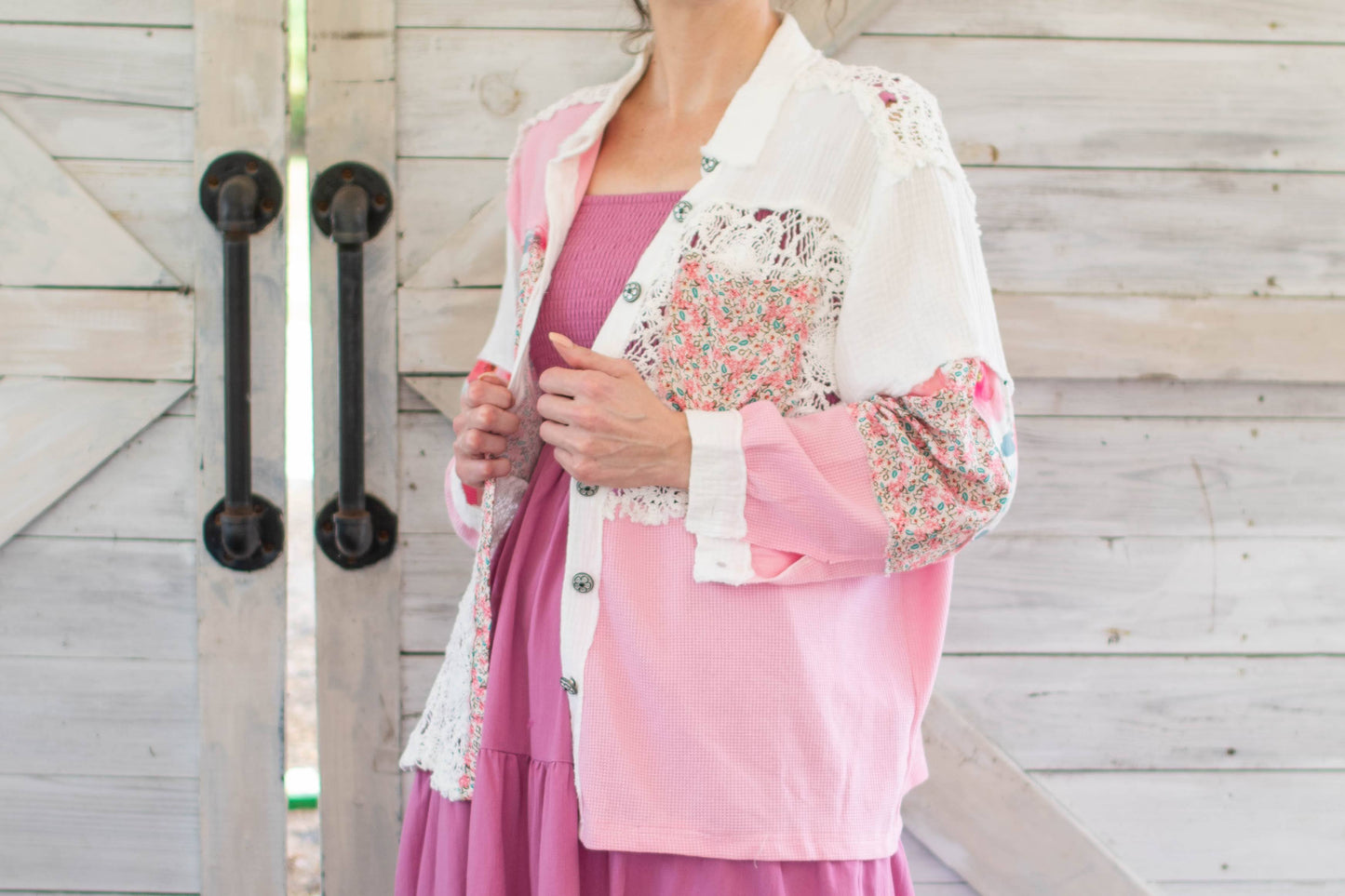 Gauze Floral Crochet Shirt Jacket