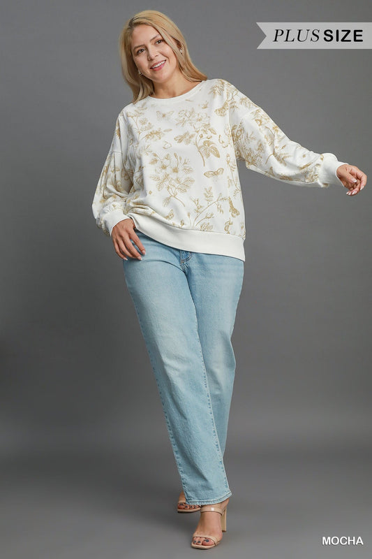 Gold Floral Butterfly Pullover