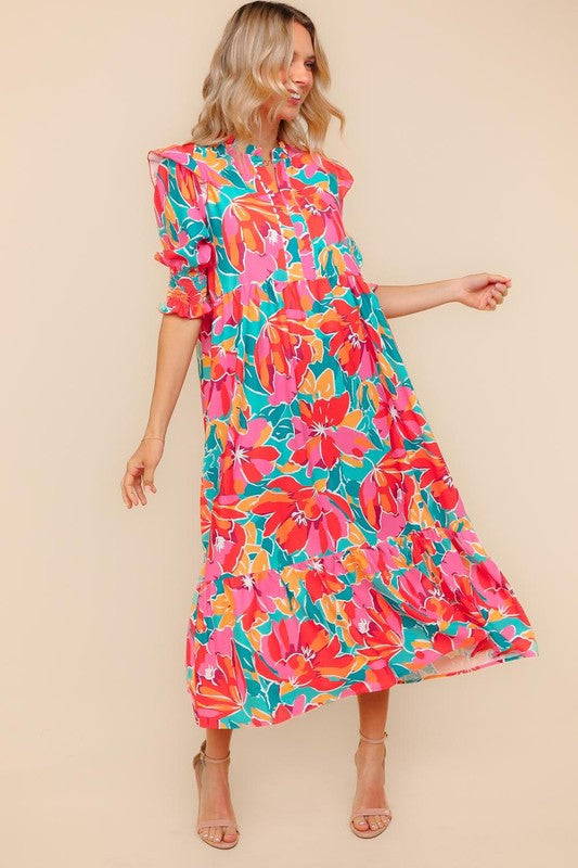 Maxi Dress W/ Smocked Detail Short Sleeve