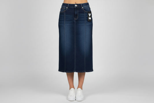 Dark Denim Midi Wash Skirt