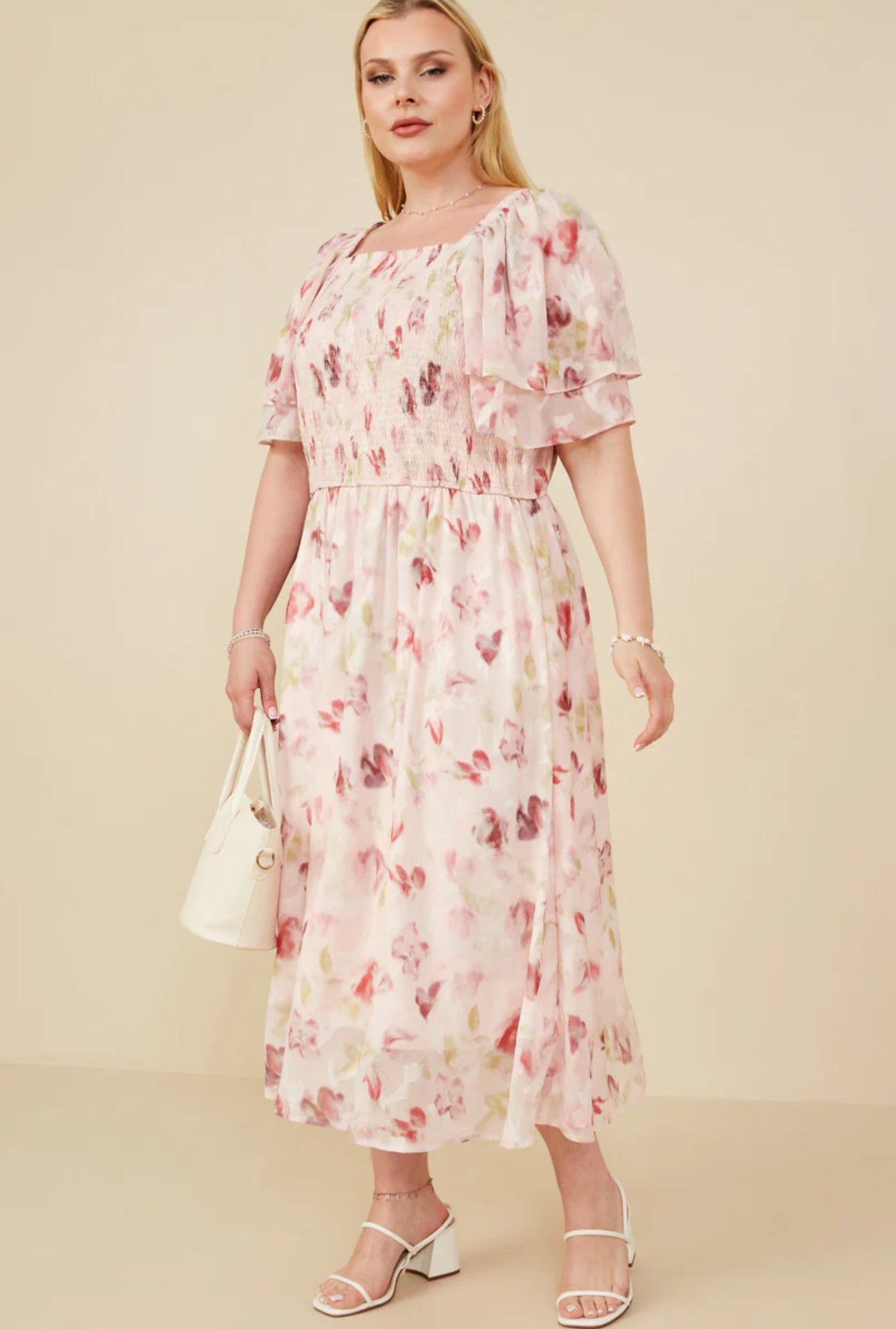 Blush Smocked Floral Dress