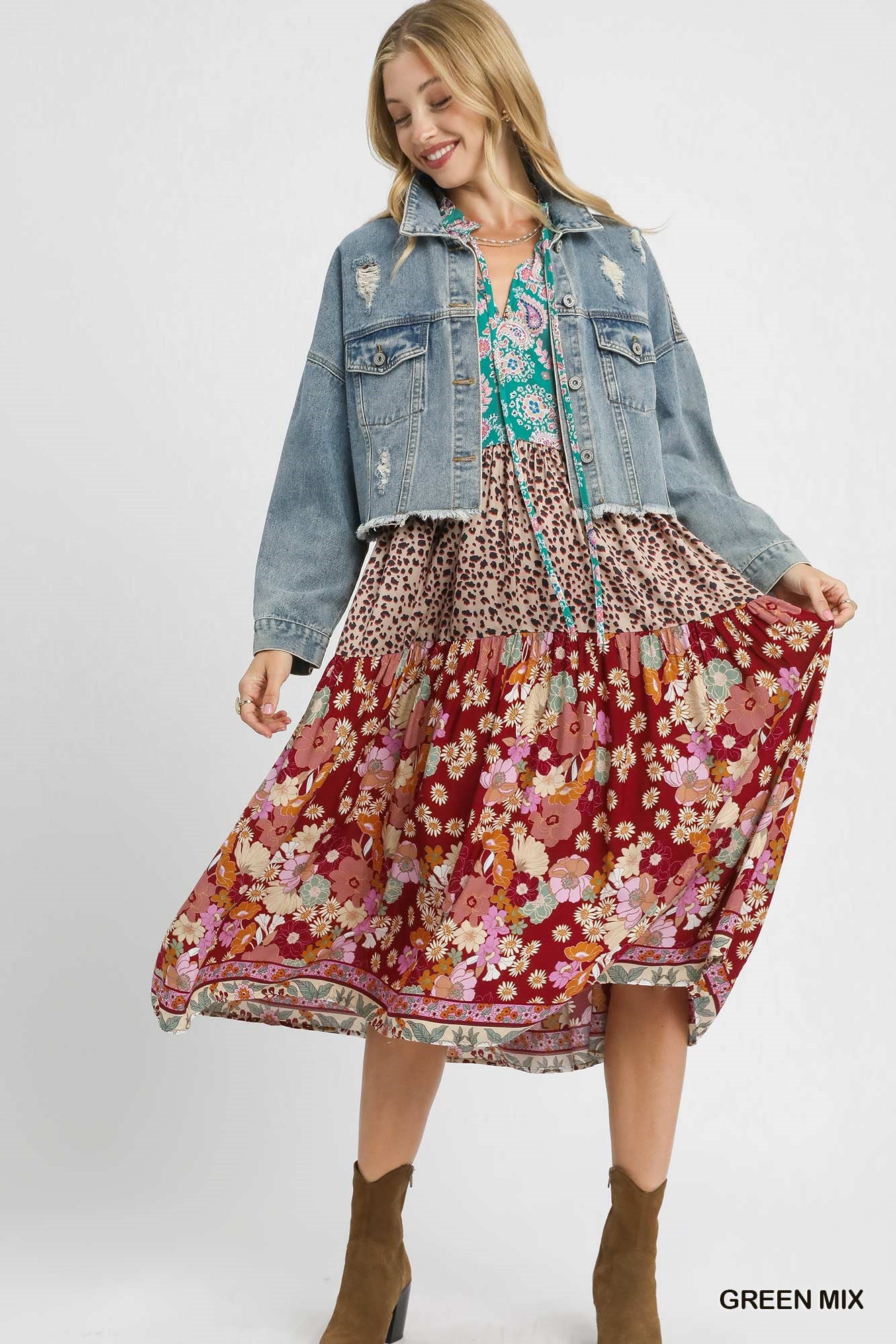 Boho Patchwork Midi Dress