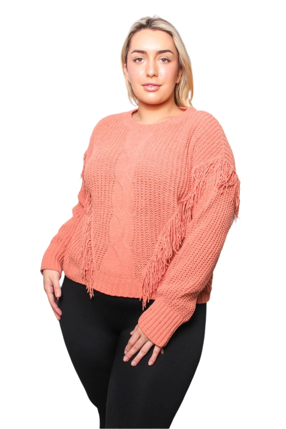 Long Sleeve Round Neck Fringe Knit
Sweater Top
