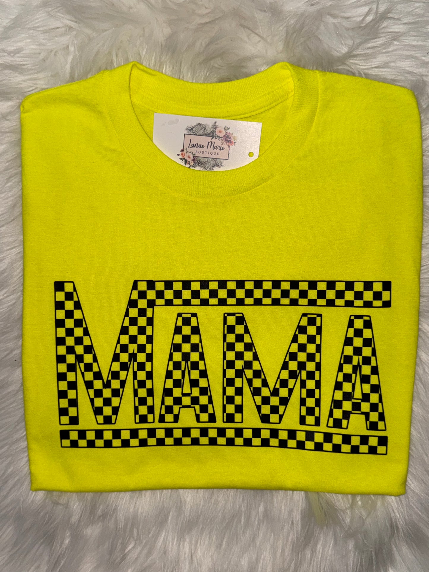Neon Yellow Checkered MaMa Tee ￼