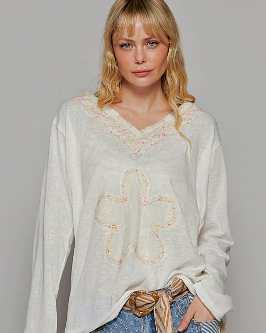 Ivory Boho Patch Long Sleeve
Oversized VNeck Top