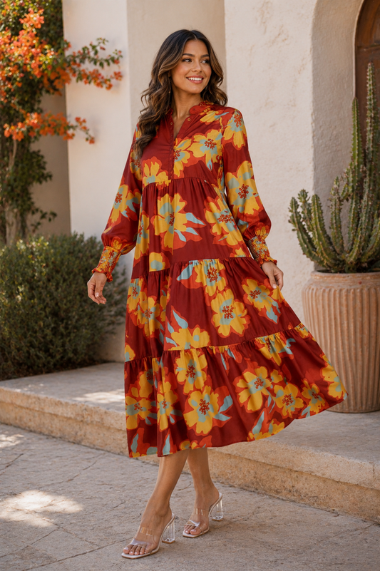 Brick Red Floral dress