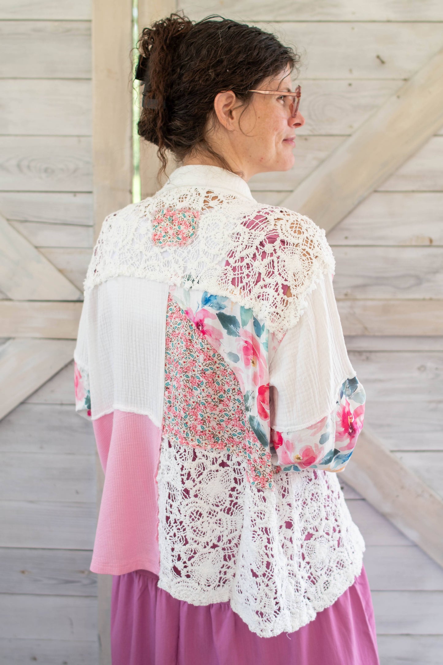 Gauze Floral Crochet Shirt Jacket