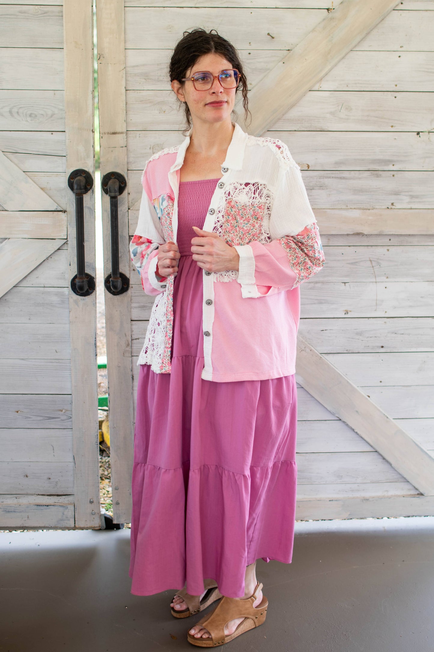 Gauze Floral Crochet Shirt Jacket