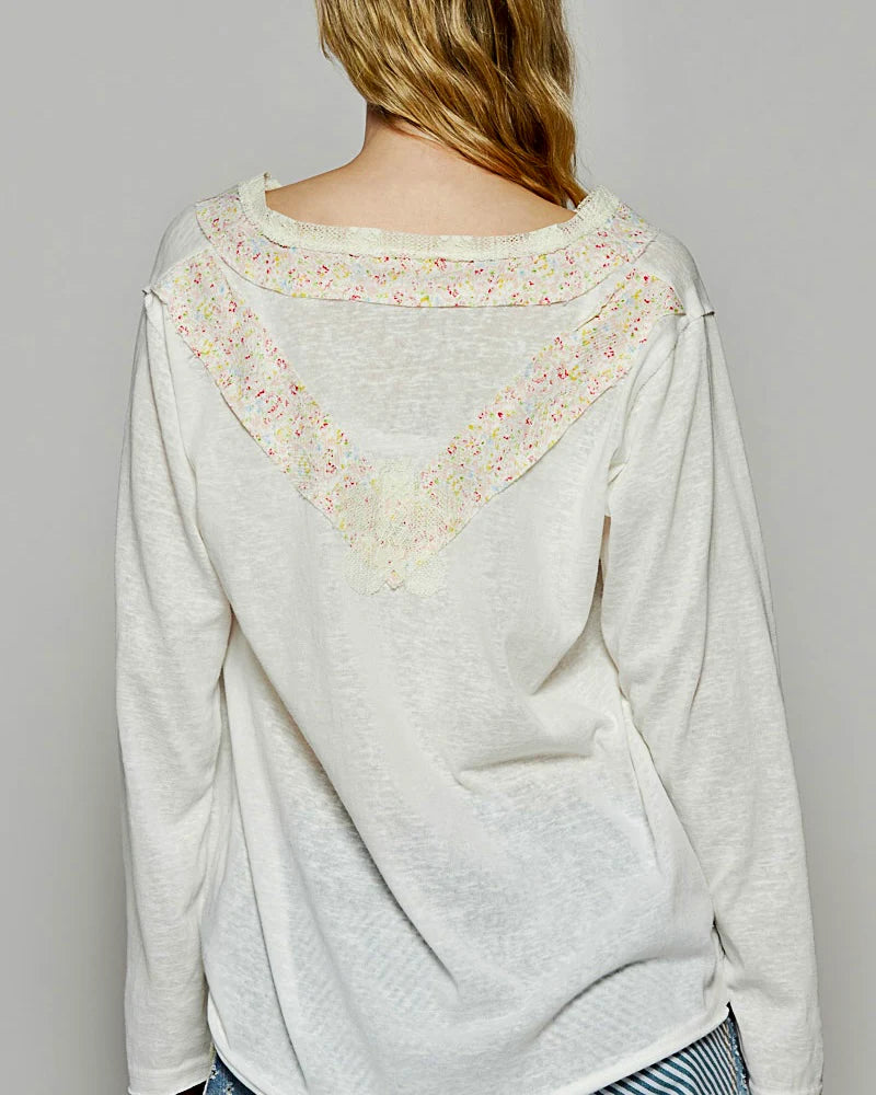 Ivory Boho Patch Long Sleeve
Oversized VNeck Top