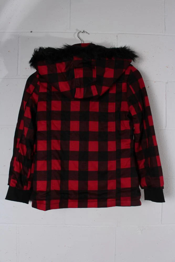 Kid's Plaid Faux Fur Hoodie